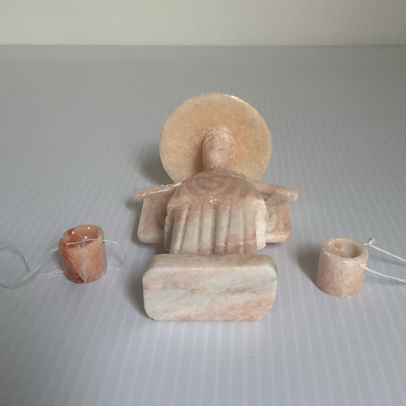 Vintage Asian Alabaster Fisherman Figurine 3.5” Hand-Carved Stone Sculpture - Picture 6 of 9